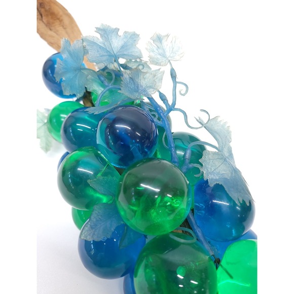 Vintage MCM Large Driftwood Green Blue Lucite Grape Bunch Cluster Centerpiece - Picture 7 of 9
